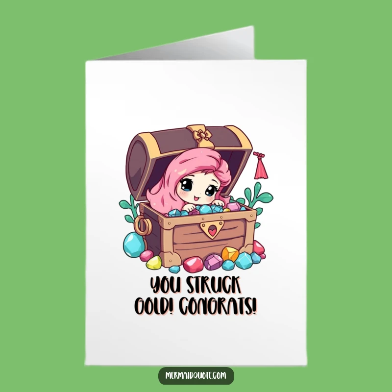 Free Printable Congratulations Card: Curious Mermaid, Gem Chest, Priceless Downloadable Gift