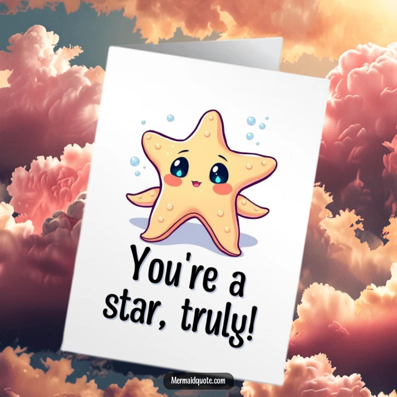 Funny Free Printable Congratulations Card: A sparkling starfish juggles glowing pearls, celebrating a special success with great skill.