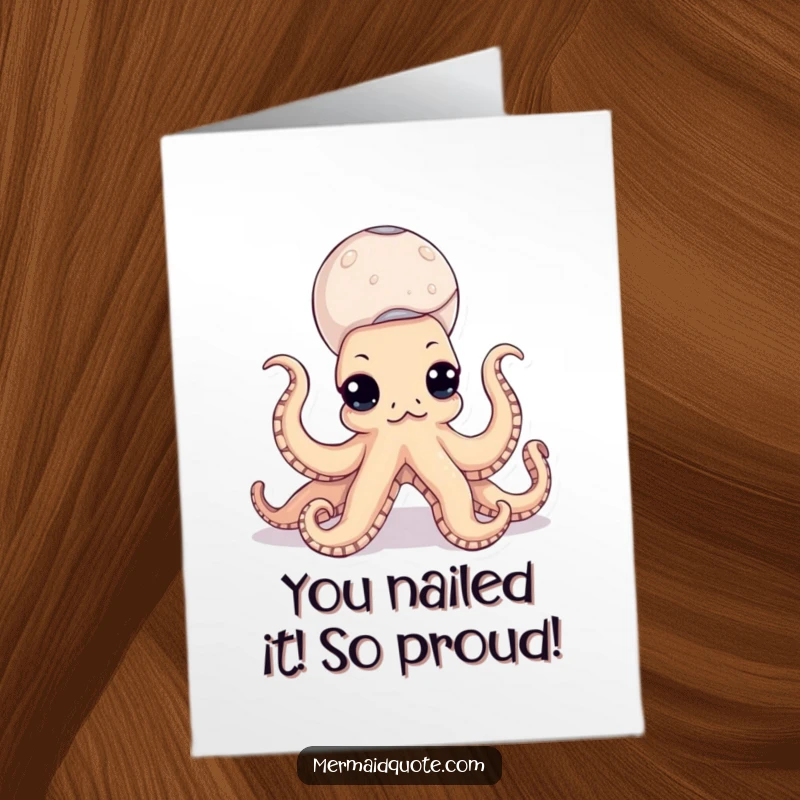 Funny Free Printable Congratulations Card: A curious octopus expertly balancing seashells, celebrating your amazing accomplishment with a smile.