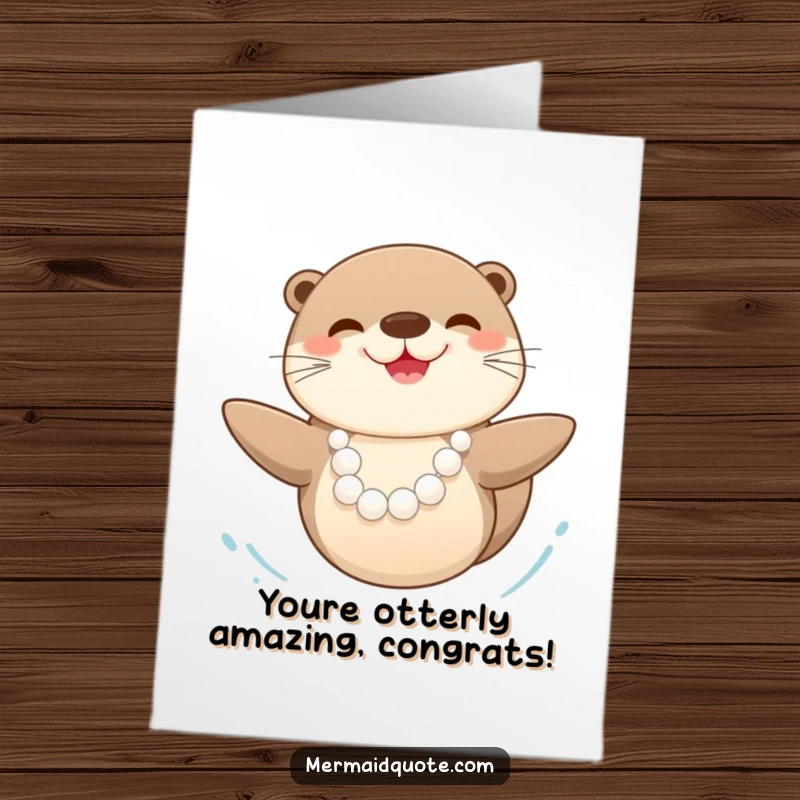 Funny Free Printable Congratulations Card: A joyful sea otter adorned with pearls celebrates.