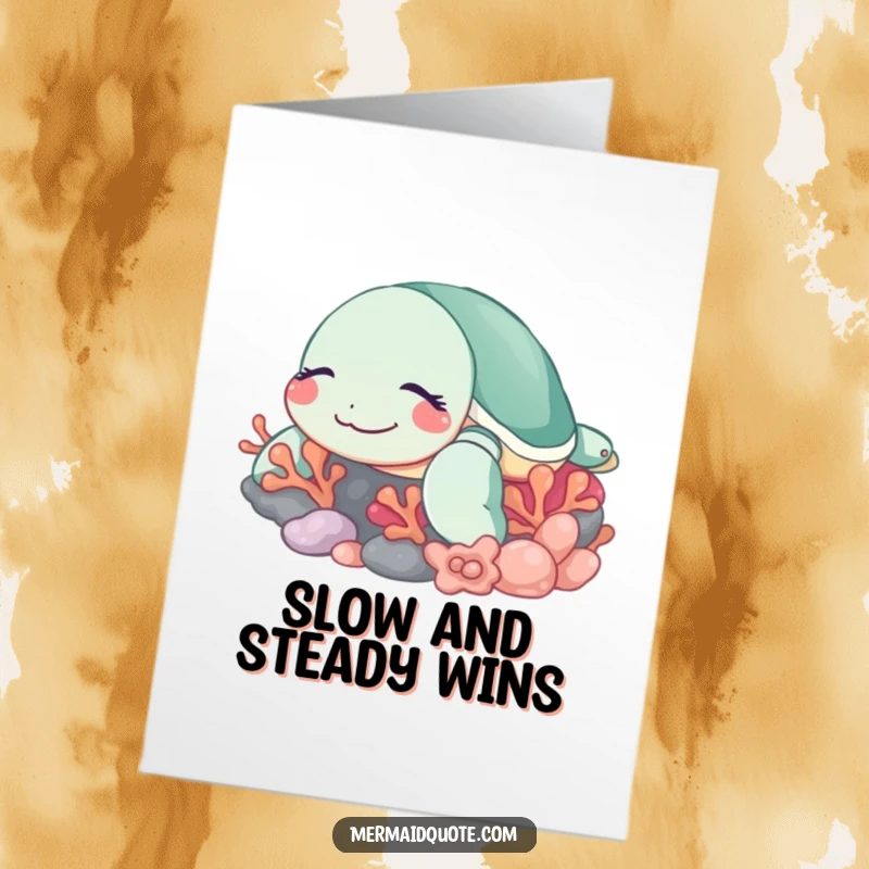 Funny Free Printable Congratulations Card: A smiling sea turtle sleeping soundly near coral, wishing relaxed congratulations on their success.