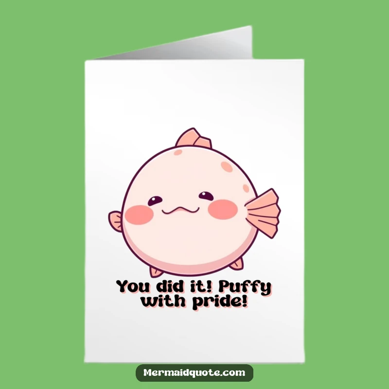 Free Printable Congrats Card: Shy Pufferfish Giggle Surprise Funny Downloadable