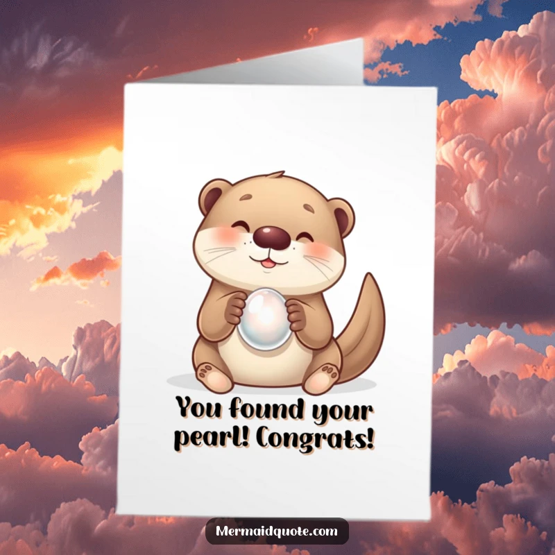 Funny Free Printable Congrats Card: Delighted otter proudly holding a shimmering pearl, signifying a precious victory.