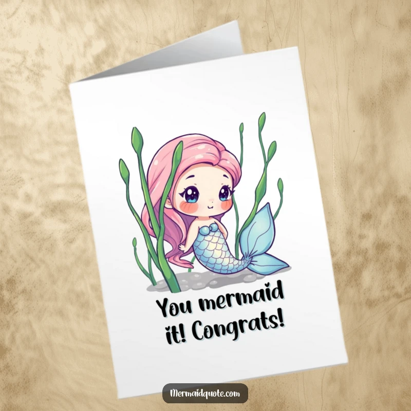 Funny Free Printable Congratulations Card: A curious mermaid with iridescent scales peeks out playfully.
