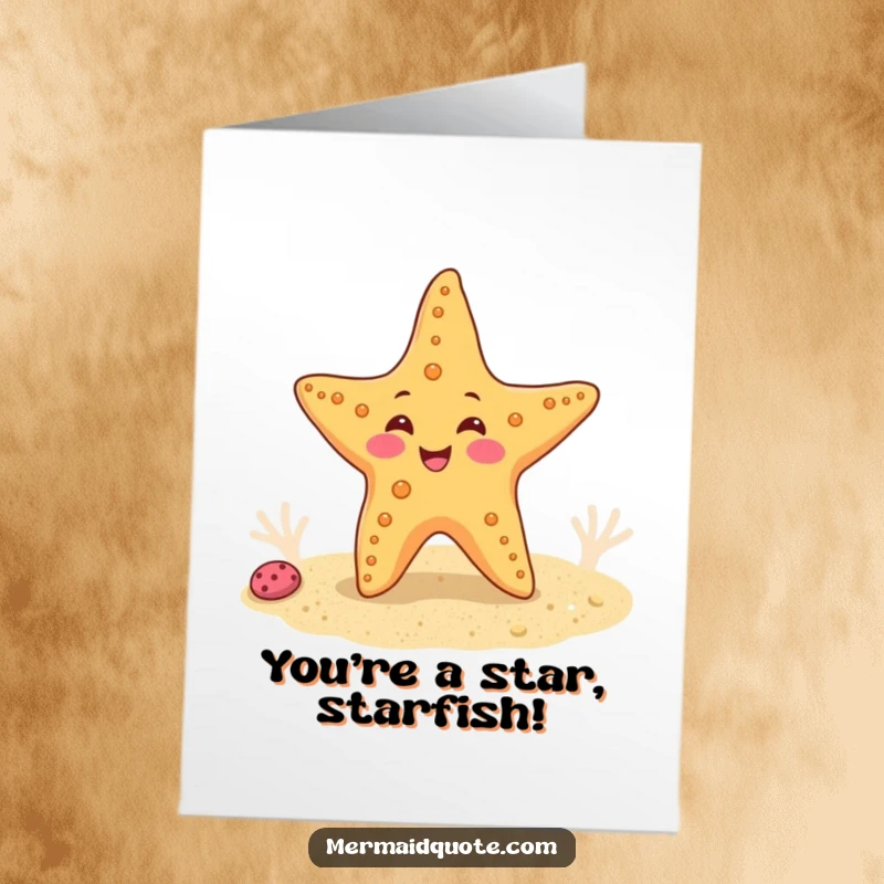 Funny Free Printable Congratulations Card showing a happy starfish wiggling on the seabed, celebrating a wonderful accomplishment.