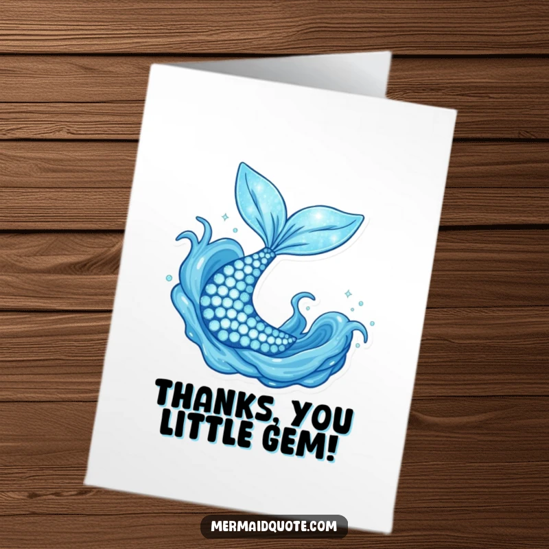 Funny Free Printable Thank You Card with a mermaid tail flipping in water, a humorous aquatic thank you. Downloadable art.