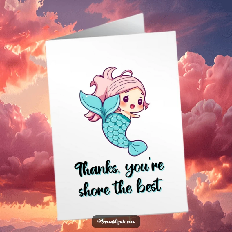 Funny Free Printable Thank You Card: A joyful mermaid tail adorned with shimmering scales, captured mid-swish.