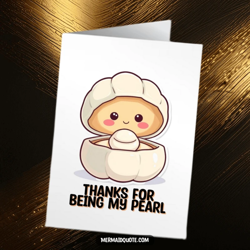 Funny Free Printable Thank You Card: a smiling clam showing off a happy pearl, a perfect way to say thanks.