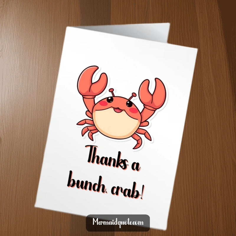 Funny Free Printable Thank You Card: A cheerful crab with large claws waves a happy greeting.