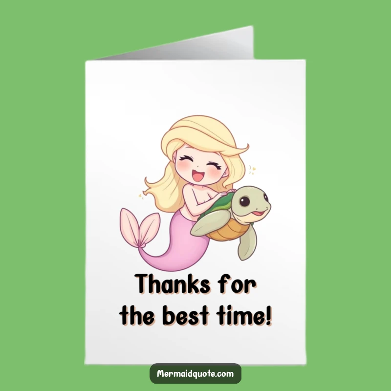 Free Printable Thank You Card: Funny Mermaid Tickles Turtle, Humorous Downloadable Gift
