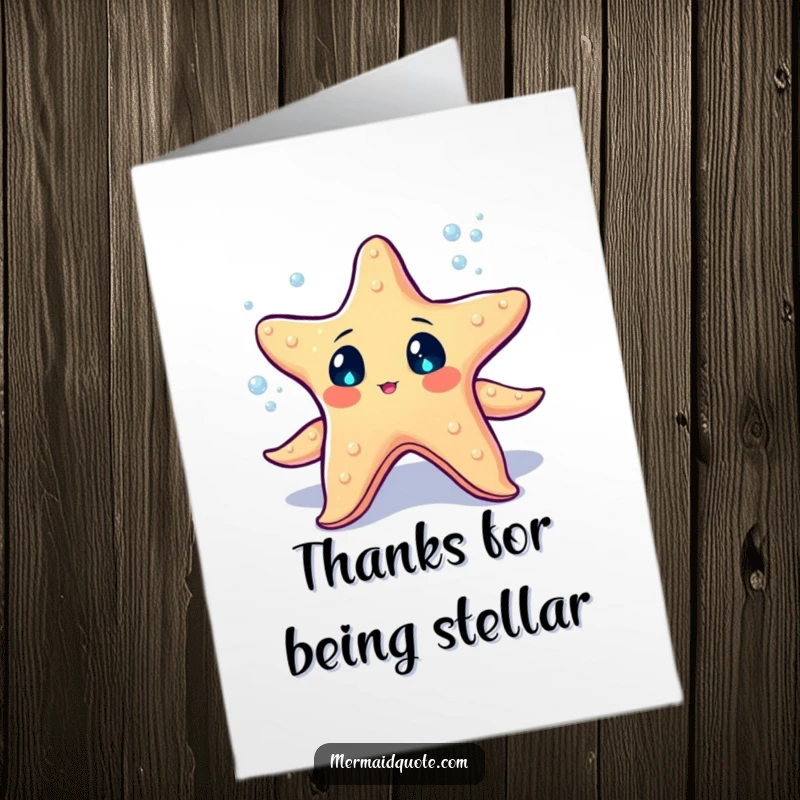 Funny Free Printable Thank You Card: A starfish with sparkling eyes juggles glowing pearls in a unique thank you gesture.