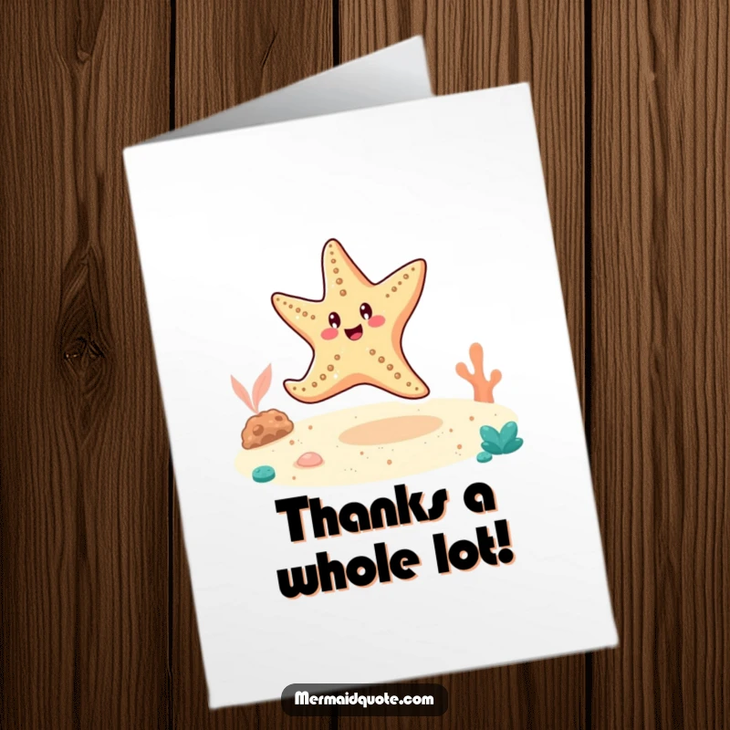 Funny Free Printable Thank You Card: A happy starfish upside down doing a cartwheel on the sand.