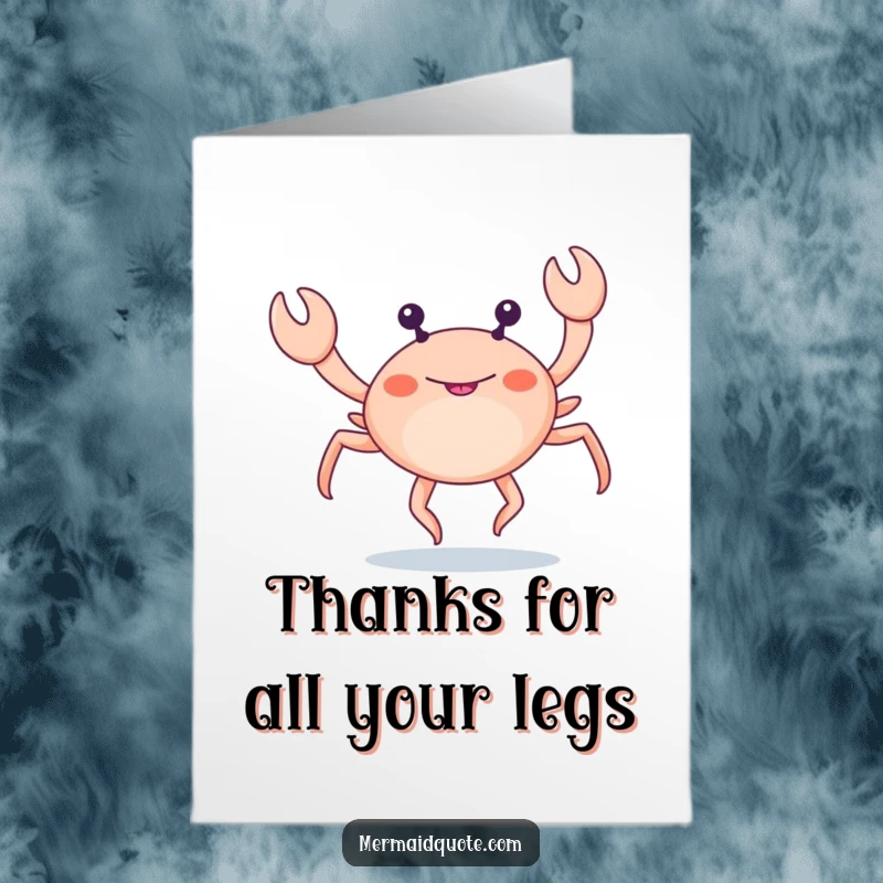 Funny Free Printable Thank You Card: A little crab with numerous legs performs a funny dance to convey heartfelt thanks.