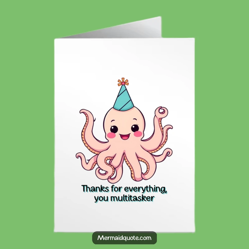 Free Printable Thank You Octopus Card: Party Hat, Funny Downloadable