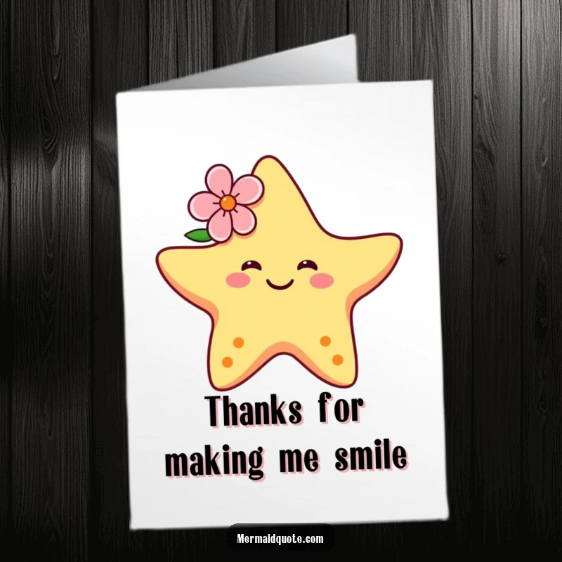 Funny Free Printable Thank You Card: A smiling starfish with a flower behind its ear happily dances, a sweet downloadable art.
