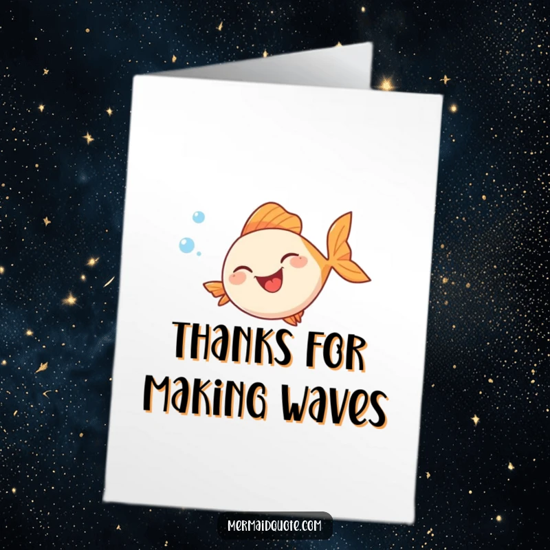 Funny Free Printable Thank You Card: A fish giggles uncontrollably while blowing a stream of happy bubbles, perfect for saying thanks.