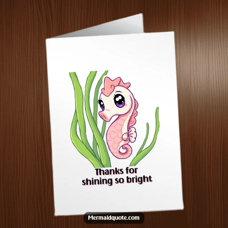 Funny Free Printable Thank You Card: A seahorse peeks curiously from seaweed, a sparkling and humorous DIY thank you.