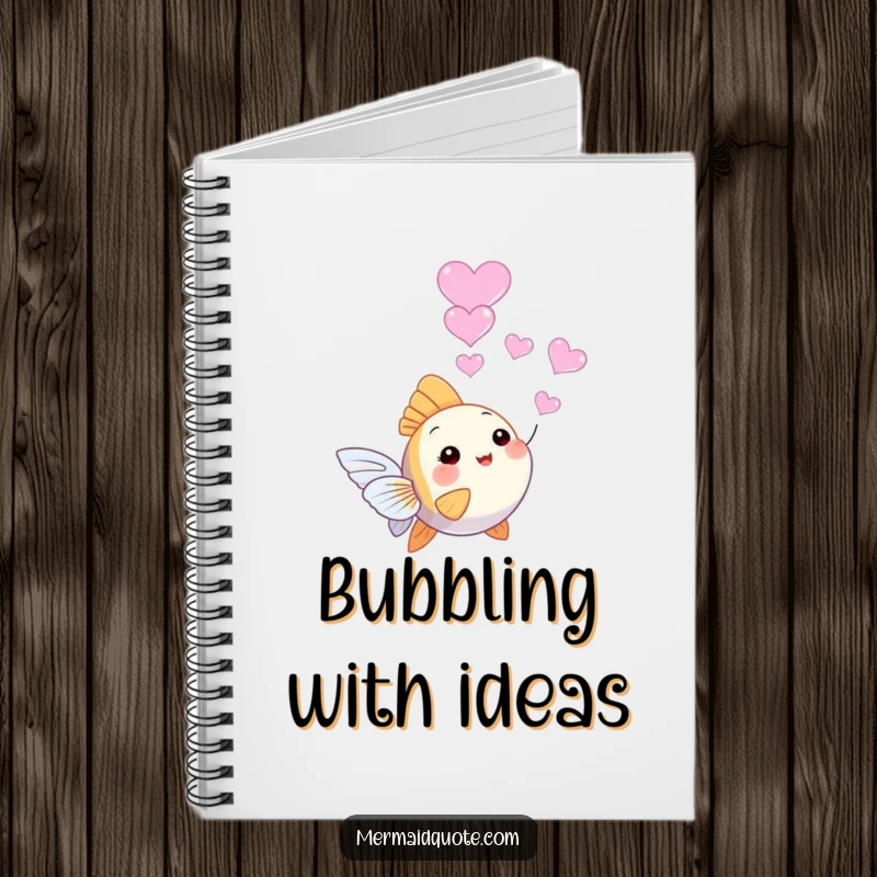 Funny tiny angelfish notebook, happily blowing heart-shaped bubbles, great for writing sweet messages or planning romantic gestures.