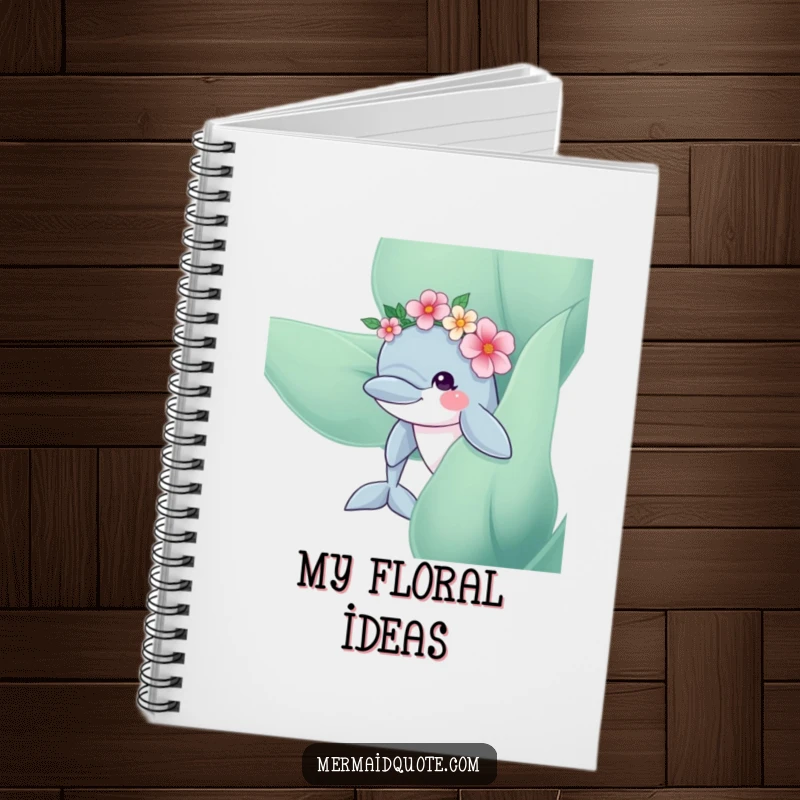 Funny Dolphin Flower Crown Notebook: Notebook with a curious dolphin and flower crown peeking from kelp, ideal for notes.