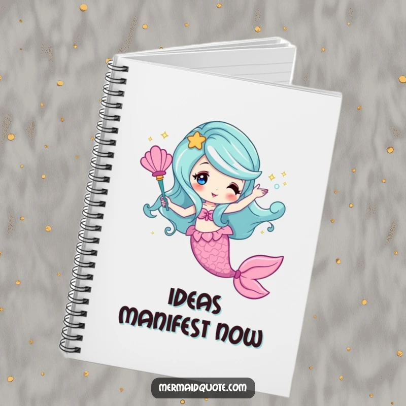 Funny notebook featuring a mermaid creating sparkling magic with a seashell wand, for magical notes.