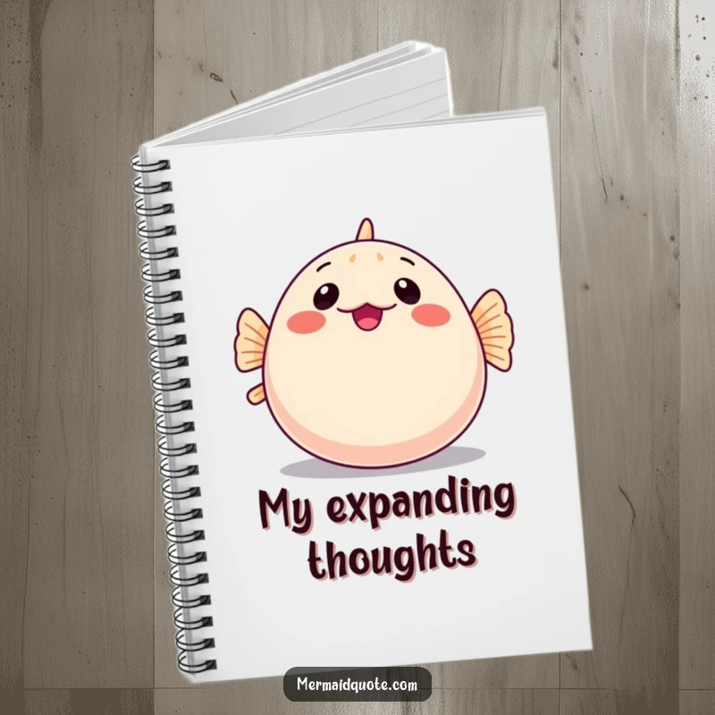 Funny notebook featuring a shy pufferfish comically inflating into a round shape, ideal for jotting down bashful brilliance.