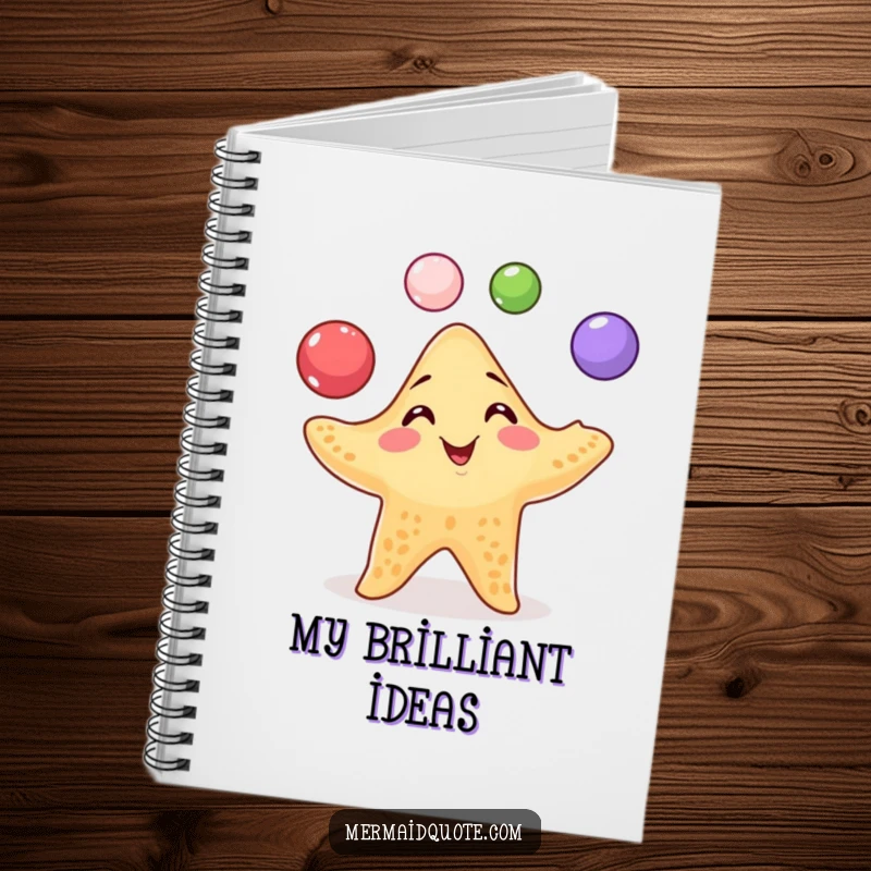 Funny Starfish Juggling Notebook: Notebook featuring a playful starfish juggling pearls with a mischievous grin, ideal for notes.