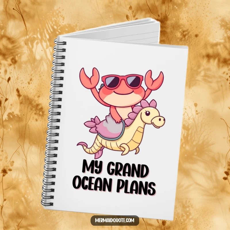 Funny Crab Sunglasses Notebook: A cool notebook featuring a happy crab in sunglasses riding a seahorse, ready for notes.