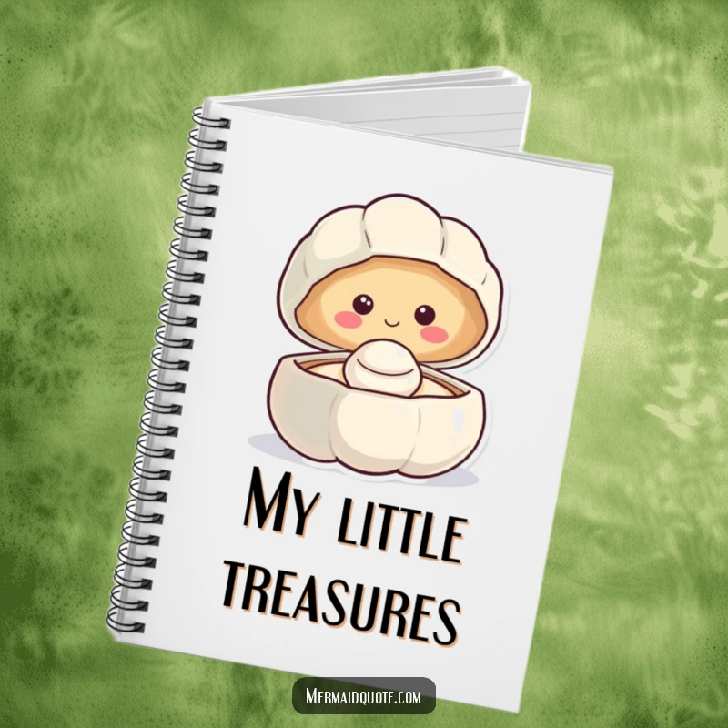 Funny smiling clam notebook revealing a happy pearl, perfect for notes and journaling with a delightful ocean theme.