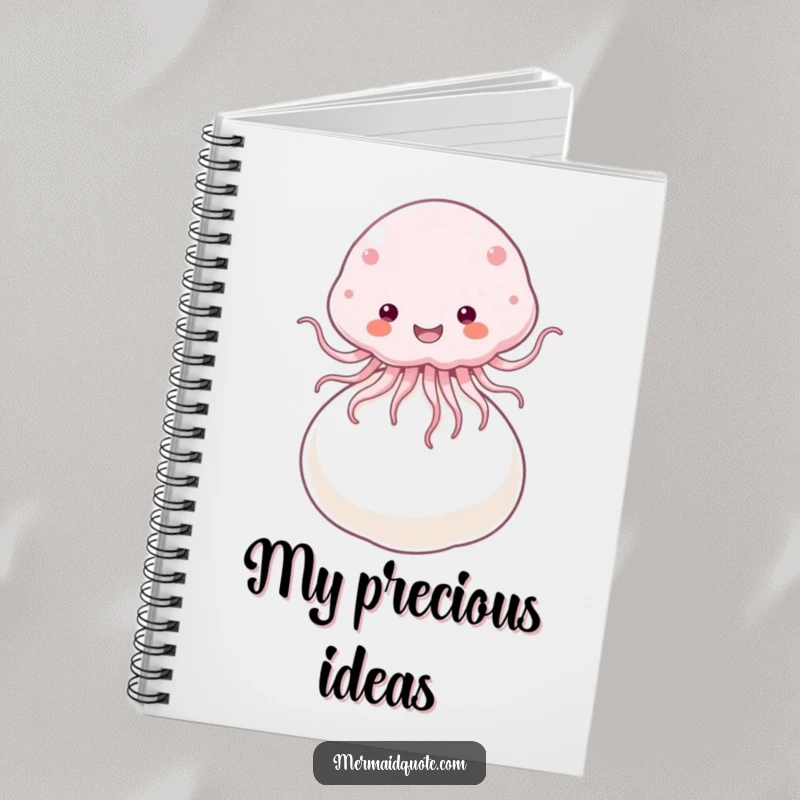 Funny Notebook featuring a fluffy jellyfish joyfully bouncing on a giant pearl, ideal for capturing whimsical thoughts.