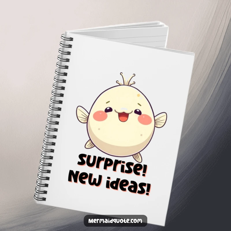 Funny pufferfish notebook, comically inflated with delighted surprise, great for jotting down surprising ideas or funny observations.