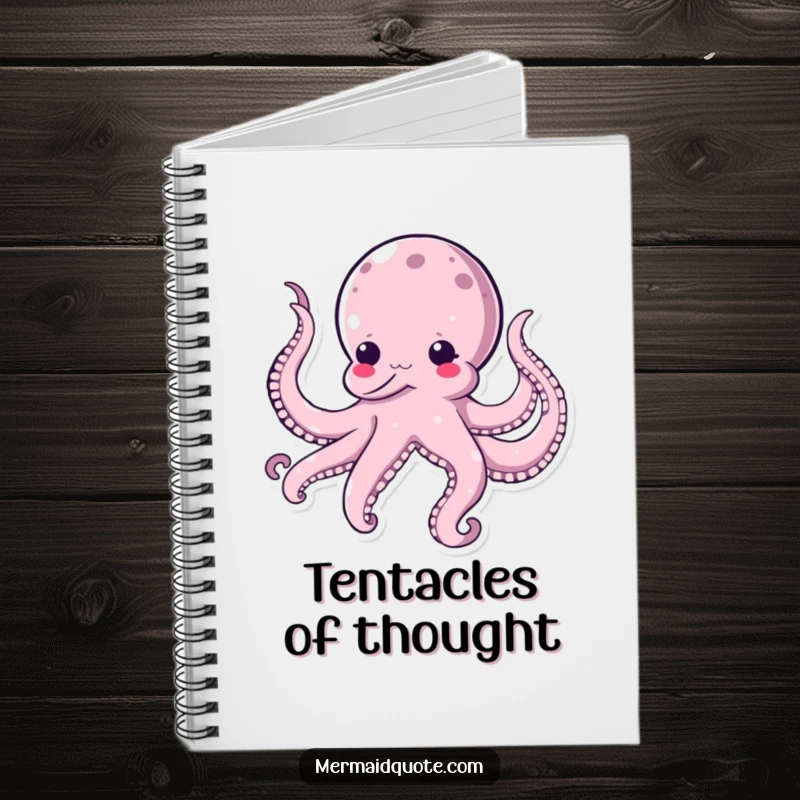 Funny kawaii octopus notebook, with a comical octopus tickling itself with its tentacles, designed for jotting down funny thoughts or ideas.