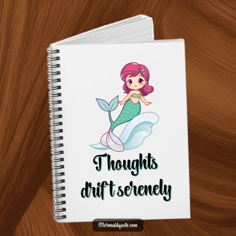 Funny notebook featuring a mermaid happily riding a wave, tail swishing, for joyful notes.