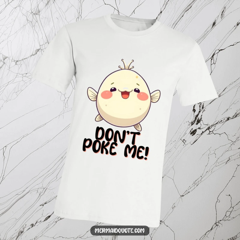 Funny pufferfish t-shirt, comically inflated with delighted surprise, capturing a moment of hilarious underwater astonishment.