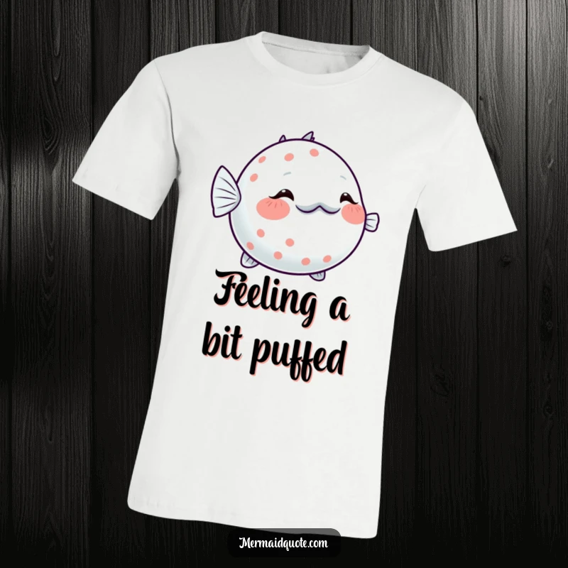 Funny Pufferfish Blushing T-Shirt: Cute and shy pufferfish slightly inflating with a sparkling blush, a charming and endearing tee.