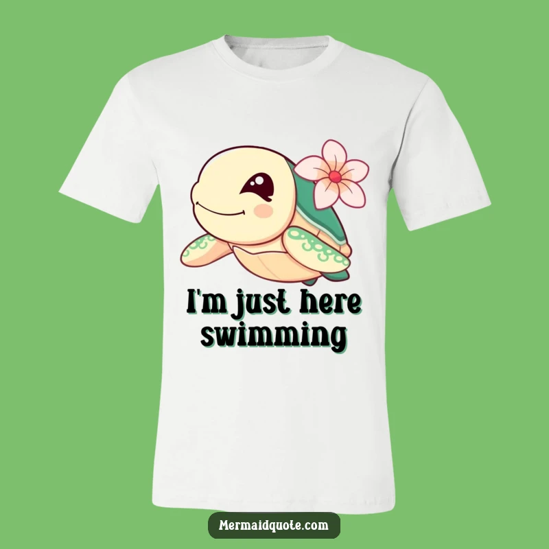 Funny Winking Sea Turtle T-Shirt: Fast Swimmer with Flower, Hilarious Ocean Tee
