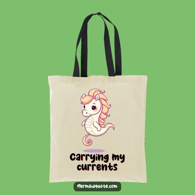 Funny Seahorse Tote Bag: Galloping Swirling Mane Ocean Carryall Gift