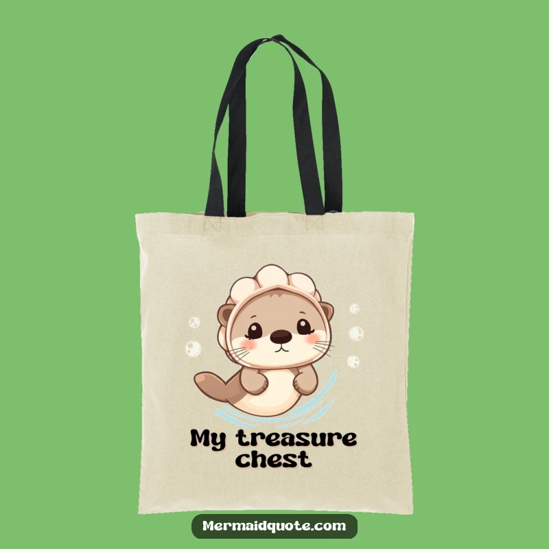 Funny Otter Swimming Tote Bag: Carry Your Treasures with a Seashell Helmet Friend