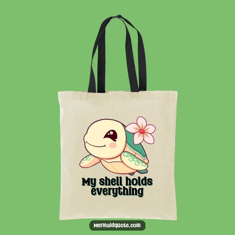 Funny Sea Turtle Tote Bag: Winking Swimmer with Flower, Great Funny Gift