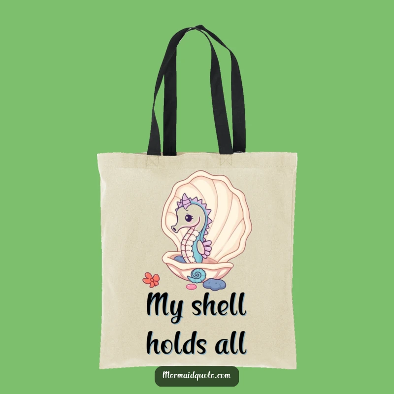 Funny Seahorse Clam Tote Bag: Carry Your Ocean Finds